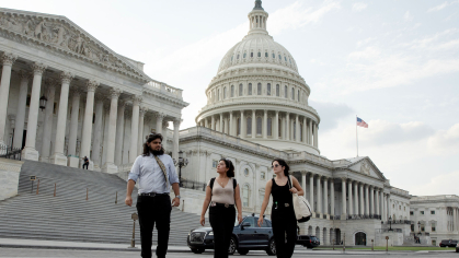 Rutgers students walking in washington dc during their scarlet service internship